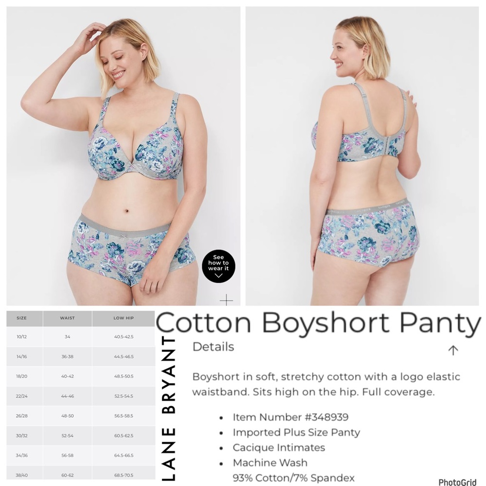 🌟🌟🌟Cacique 22/24 plus size grey floral cotton boyshort panty NWT
